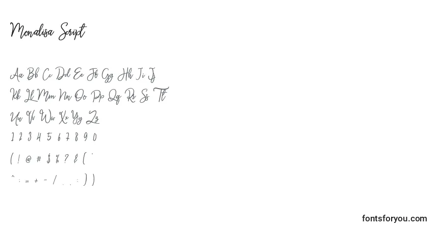 Schriftart Monalisa Script (134737) – Alphabet, Zahlen, spezielle Symbole