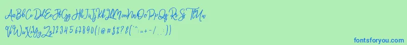 Monalisa Script-Schriftart – Blaue Schriften auf grünem Hintergrund