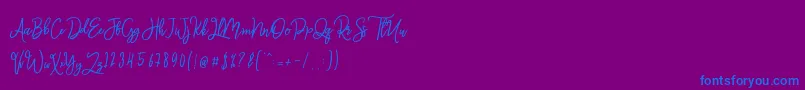 Monalisa Script-Schriftart – Blaue Schriften auf violettem Hintergrund