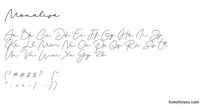 Czcionka Monalisa – alfabet, cyfry, specjalne znaki