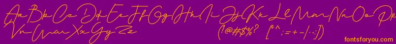 Monalisa-Schriftart – Orangefarbene Schriften auf violettem Hintergrund