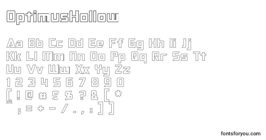 A fonte OptimusHollow – alfabeto, números, caracteres especiais
