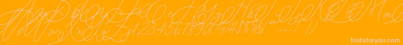mondayline-fontti – vaaleanpunaiset fontit oranssilla taustalla