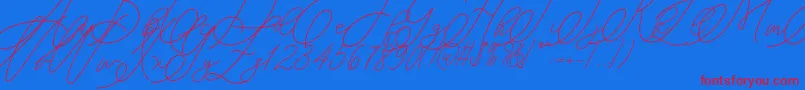 mondayline-Schriftart – Rote Schriften auf blauem Hintergrund