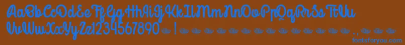 Mondella Demo-Schriftart – Blaue Schriften auf braunem Hintergrund