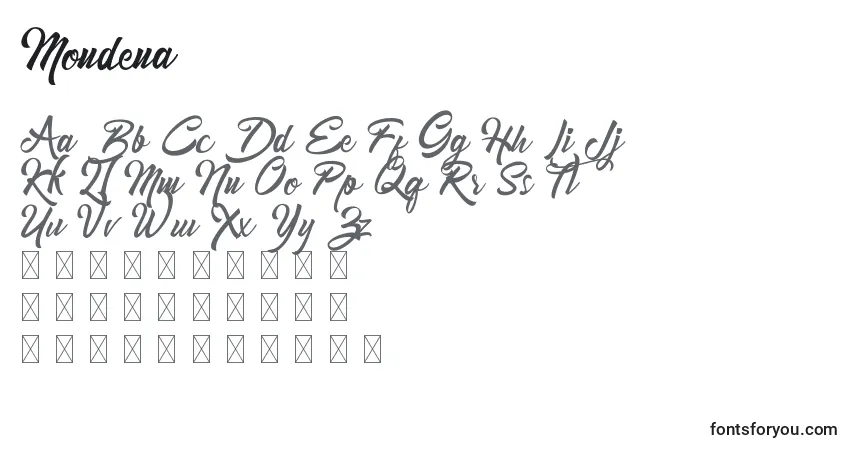 Шрифт Mondena – алфавит, цифры, специальные символы
