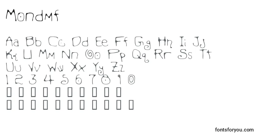 Czcionka Mondmf   (134749) – alfabet, cyfry, specjalne znaki