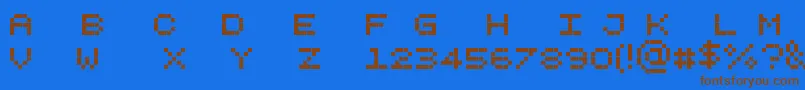 フォントPixelicious – 茶色の文字が青い背景にあります。