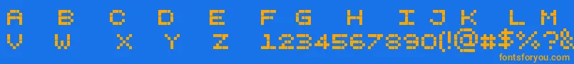 Pixelicious-Schriftart – Orangefarbene Schriften auf blauem Hintergrund