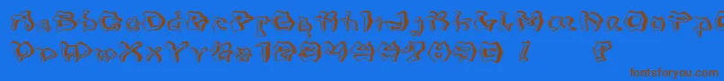 フォントMondrongo Trash – 茶色の文字が青い背景にあります。