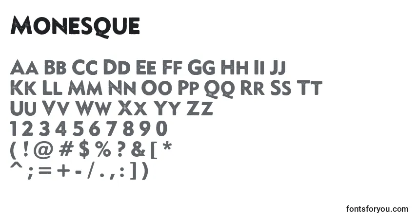 Шрифт Monesque – алфавит, цифры, специальные символы