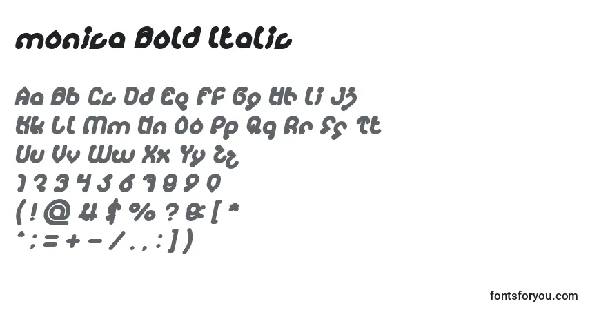 Schriftart Monica Bold Italic – Alphabet, Zahlen, spezielle Symbole