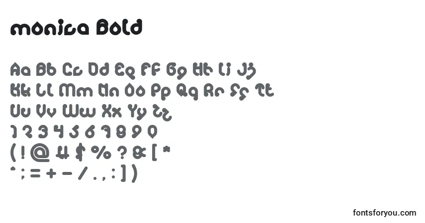 A fonte Monica Bold – alfabeto, números, caracteres especiais