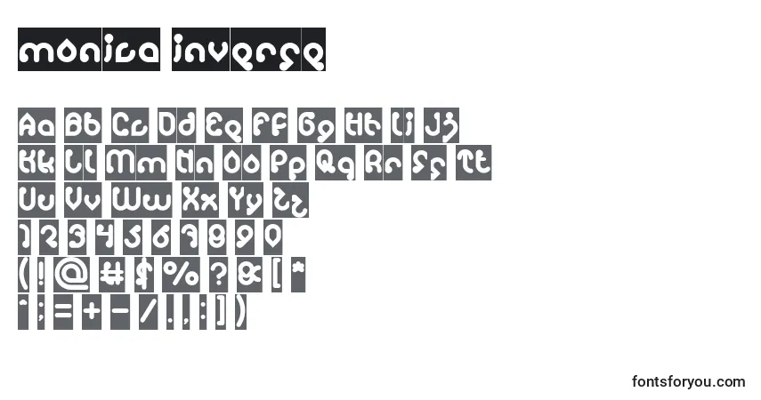 Monica inverse-fontti – aakkoset, numerot, erikoismerkit