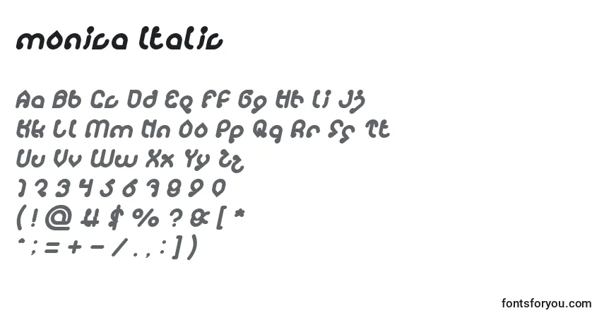 Шрифт Monica Italic – алфавит, цифры, специальные символы