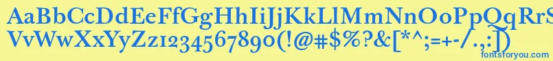 フォントJbaskervilletmed – 青い文字が黄色の背景にあります。