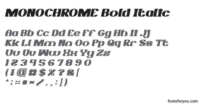 Шрифт MONOCHROME Bold Italic – алфавит, цифры, специальные символы