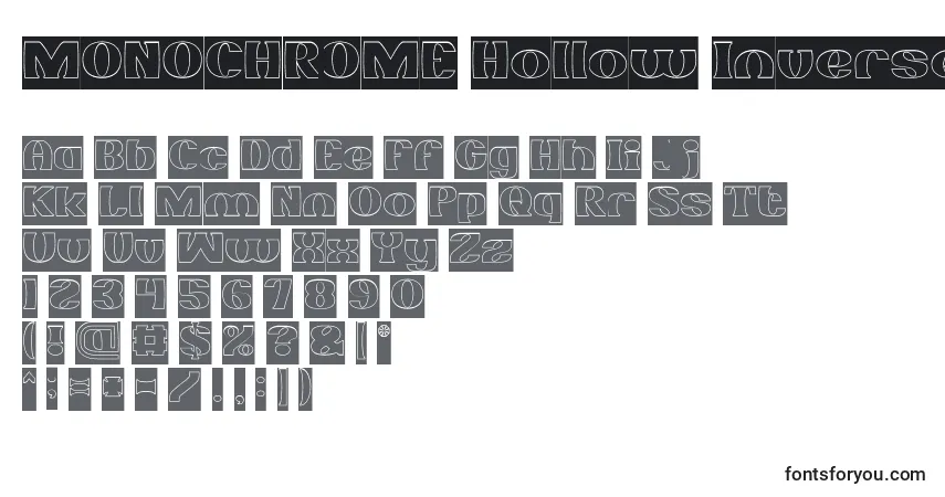Czcionka MONOCHROME Hollow Inverse – alfabet, cyfry, specjalne znaki