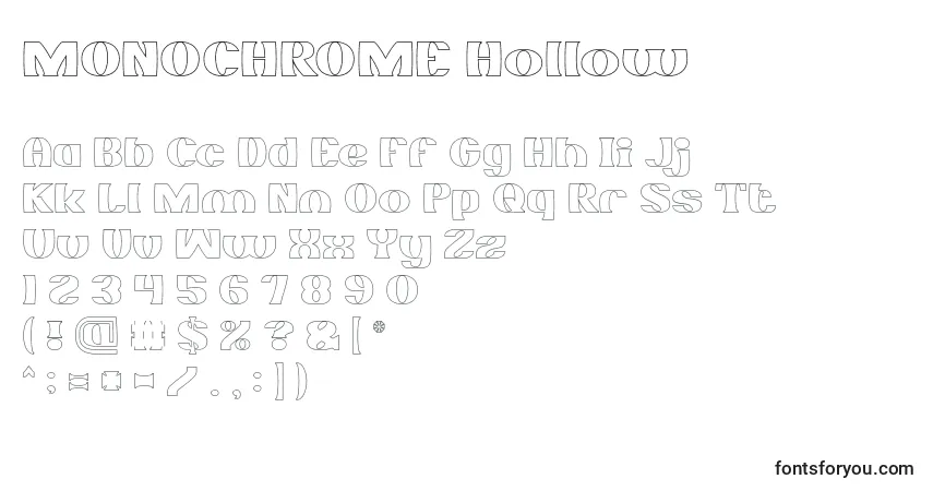 A fonte MONOCHROME Hollow – alfabeto, números, caracteres especiais