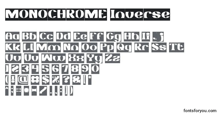 Czcionka MONOCHROME Inverse – alfabet, cyfry, specjalne znaki