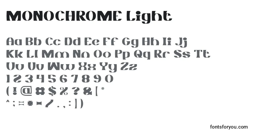 Шрифт MONOCHROME Light – алфавит, цифры, специальные символы