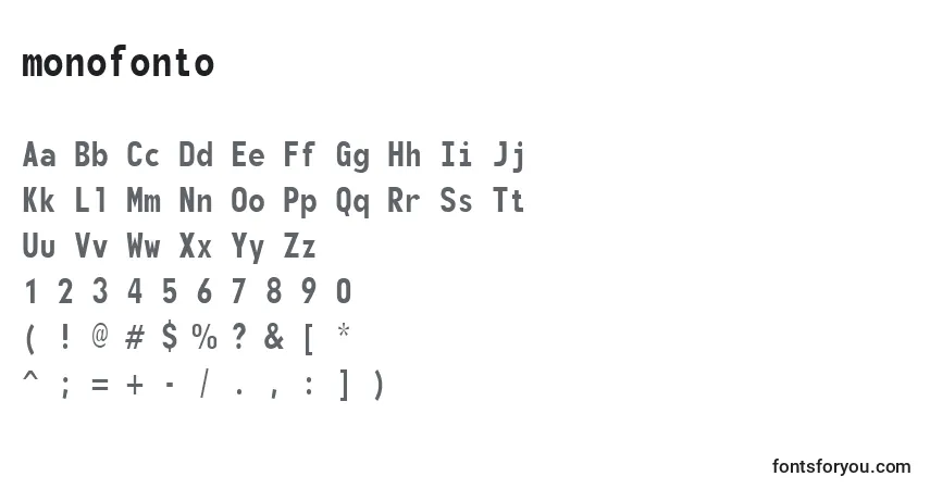 Czcionka Monofonto (134778) – alfabet, cyfry, specjalne znaki