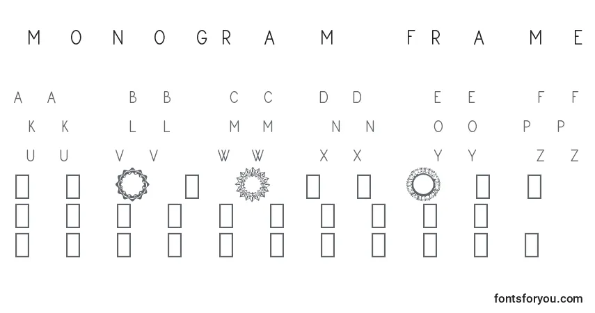 A fonte Monogram Framer Demo – alfabeto, números, caracteres especiais