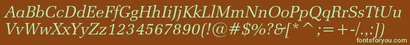 フォントZapfelliptical711cbtItalic – 緑色の文字が茶色の背景にあります。