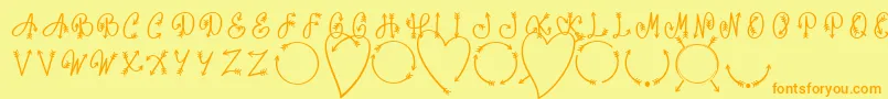 フォントMonorow One Font D by 7NTypes – オレンジの文字が黄色の背景にあります。