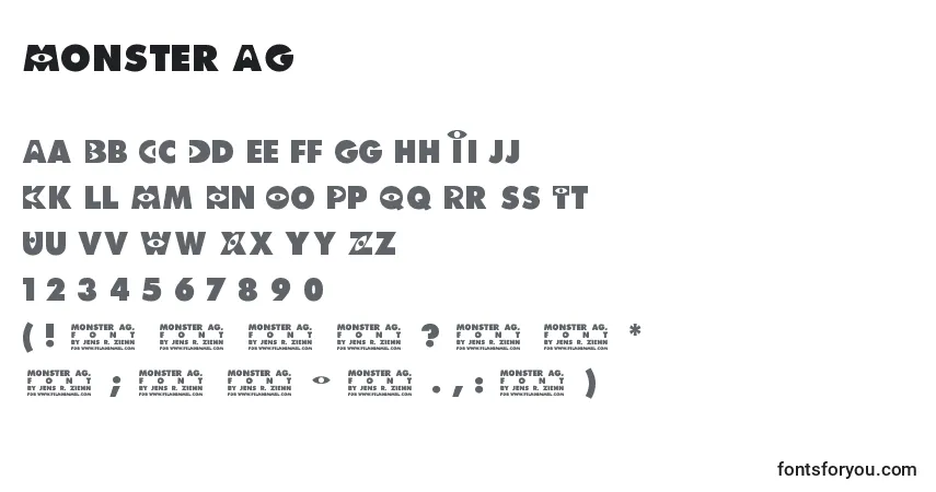 Czcionka Monster AG – alfabet, cyfry, specjalne znaki