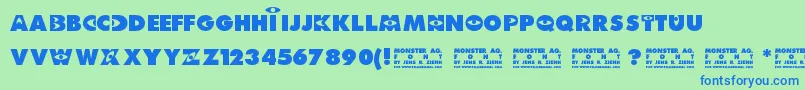 Monster AG-Schriftart – Blaue Schriften auf grünem Hintergrund