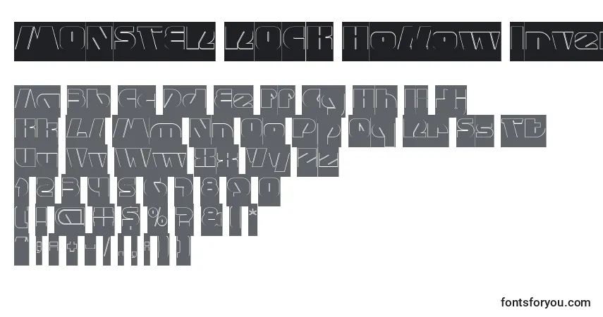 Schriftart MONSTER ROCK Hollow Inverse – Alphabet, Zahlen, spezielle Symbole