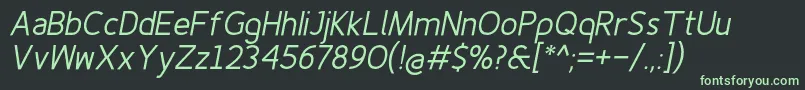 Finenessproregularitalic Font – Green Fonts on Black Background