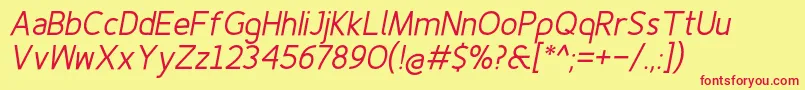 Finenessproregularitalic Font – Red Fonts on Yellow Background