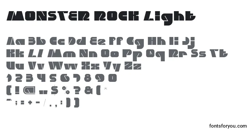 Шрифт MONSTER ROCK Light – алфавит, цифры, специальные символы