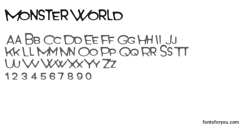 Czcionka Monster World – alfabet, cyfry, specjalne znaki