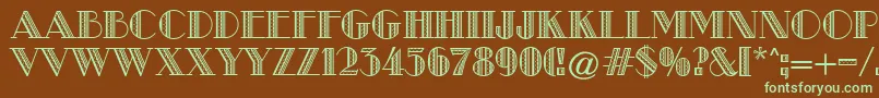 フォントMetroRetroA – 緑色の文字が茶色の背景にあります。