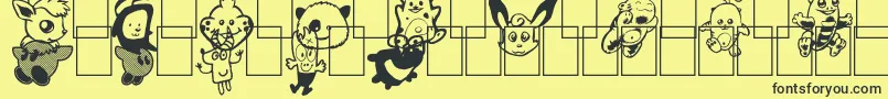 フォントMonstres de Poche – 黒い文字の黄色い背景
