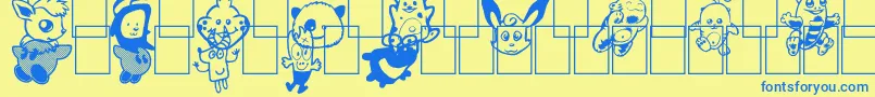 Czcionka Monstres de Poche – niebieskie czcionki na żółtym tle