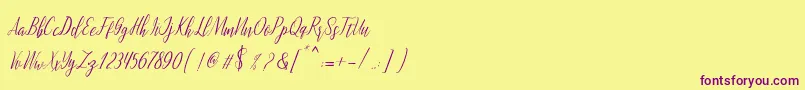 フォントmontalia script – 紫色のフォント、黄色の背景
