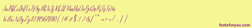 montalia script Font – Purple Fonts on Yellow Background