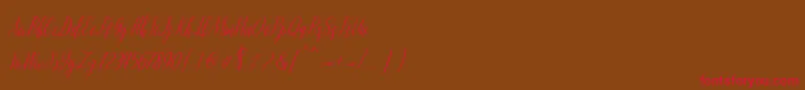 フォントmontalia script – 赤い文字が茶色の背景にあります。