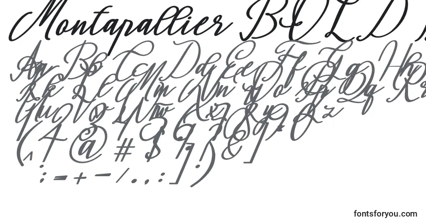 Czcionka Montapallier BOLD ITALIC – alfabet, cyfry, specjalne znaki