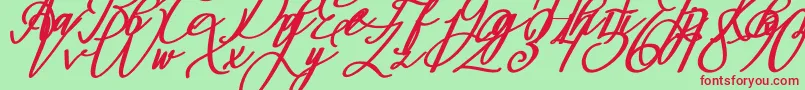 Montapallier BOLD ITALIC-fontti – punaiset fontit vihreällä taustalla