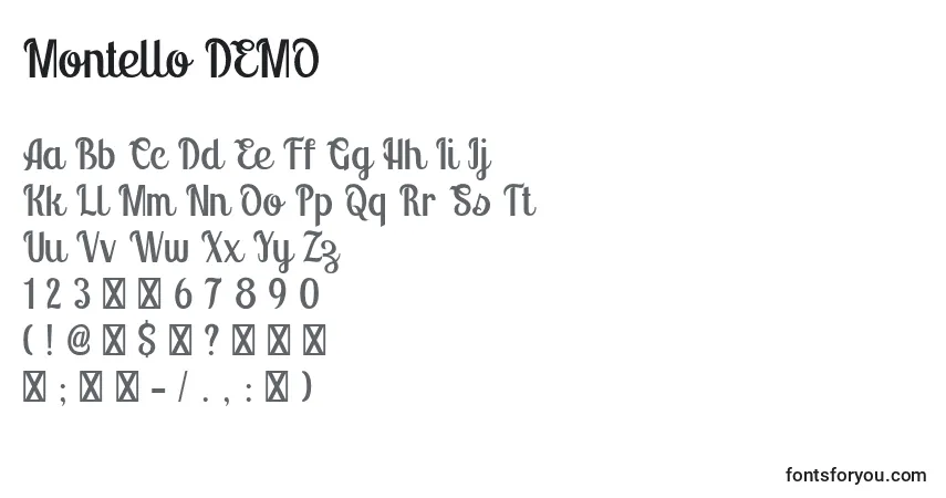Шрифт Montello DEMO – алфавит, цифры, специальные символы