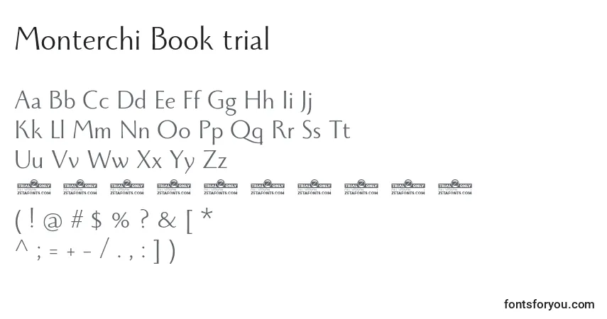 Шрифт Monterchi Book trial – алфавит, цифры, специальные символы