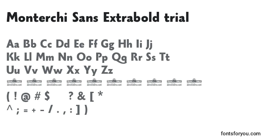 A fonte Monterchi Sans Extrabold trial – alfabeto, números, caracteres especiais