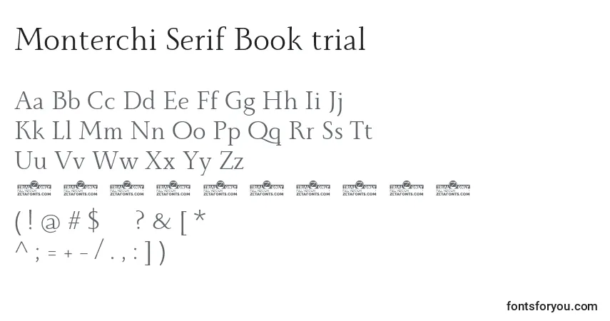 A fonte Monterchi Serif Book trial – alfabeto, números, caracteres especiais