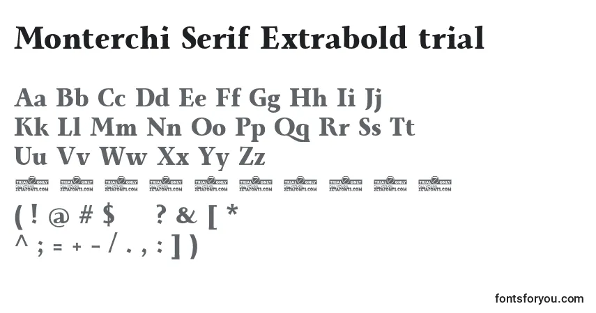 Шрифт Monterchi Serif Extrabold trial – алфавит, цифры, специальные символы