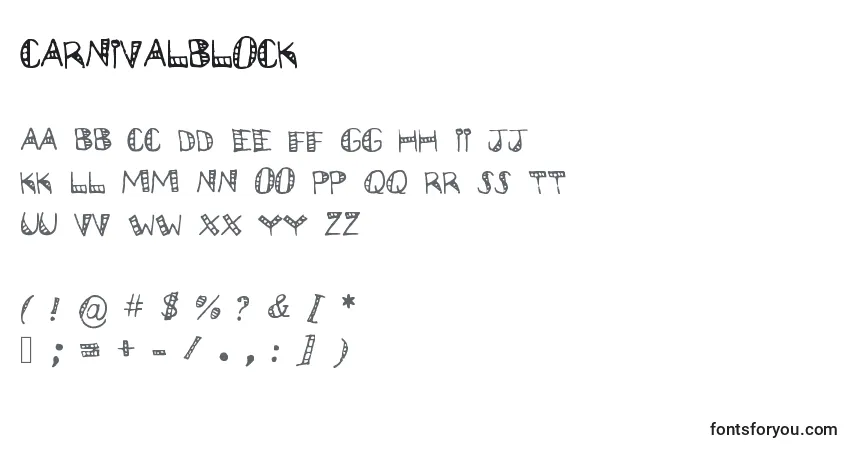 Schriftart Carnivalblock – Alphabet, Zahlen, spezielle Symbole